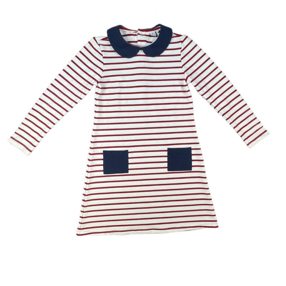 BUSY BEES Long Sleeve Striped Dress with Peter Pan Collar- 8